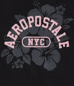 Aeropostale NYC Hibiscus Flocked Graphic Tee