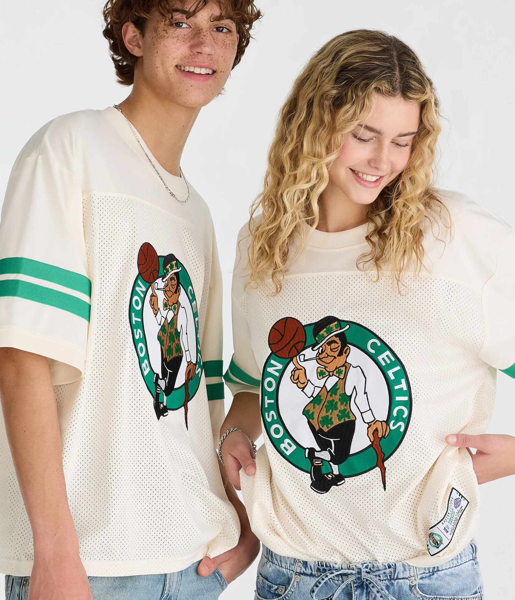 Boston Celtics Sleeve Stripes Mesh Top