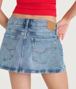 Cherry Waistband Low-Rise Denim Mini Skirt