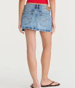Cherry Waistband Low-Rise Denim Mini Skirt