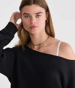 Cloud Soft Cinched Waist Off-The-Shoulder Sweatshirt