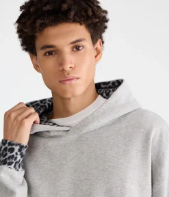 Cloud Soft Leopard Print-Trim Pullover Hoodie