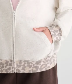 Cloud Soft Leopard-Trim Oversized Full-Zip Hoodie