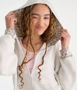 Cloud Soft Leopard-Trim Oversized Full-Zip Hoodie