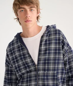 Cloud Soft Plaid Reversible Boxy Full-Zip Hoodie