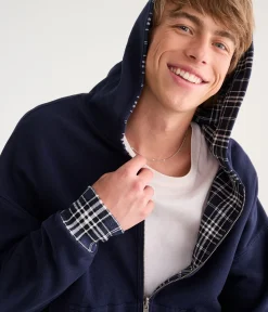 Cloud Soft Plaid Reversible Boxy Full-Zip Hoodie