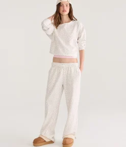 Cloud Soft Snow Leopard Print Oversized Off-The-Shoulder Sweatshirt