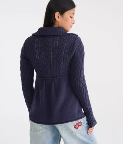 Déjà For Aero Cable Button-Front Mock-Neck Sweater