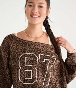 Déjà For Aero Leopard Print 87 Oversized Off-The-Shoulder Sweatshirt