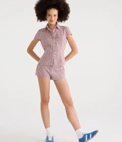 Déjà For Aero Plaid Tie-Back Blouse