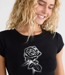 Déjà For Aero Rhinestone Rose Graphic Baby Tee