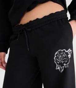 Déjà For Aero Rhinestone Rose Mid-Rise Wide Leg Sweatpants