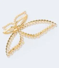Faux Pearl Metal Butterfly Claw Hair Clip