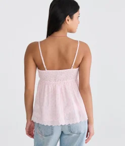 Floral Bow Lace-Trim Square-Neck Cami