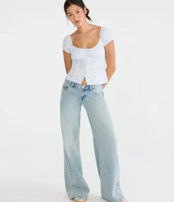 Floral Button-Front Scoop-Neck Blouse