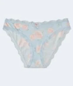 Floral Cinched Lace-Trim Low-Rise Bikini