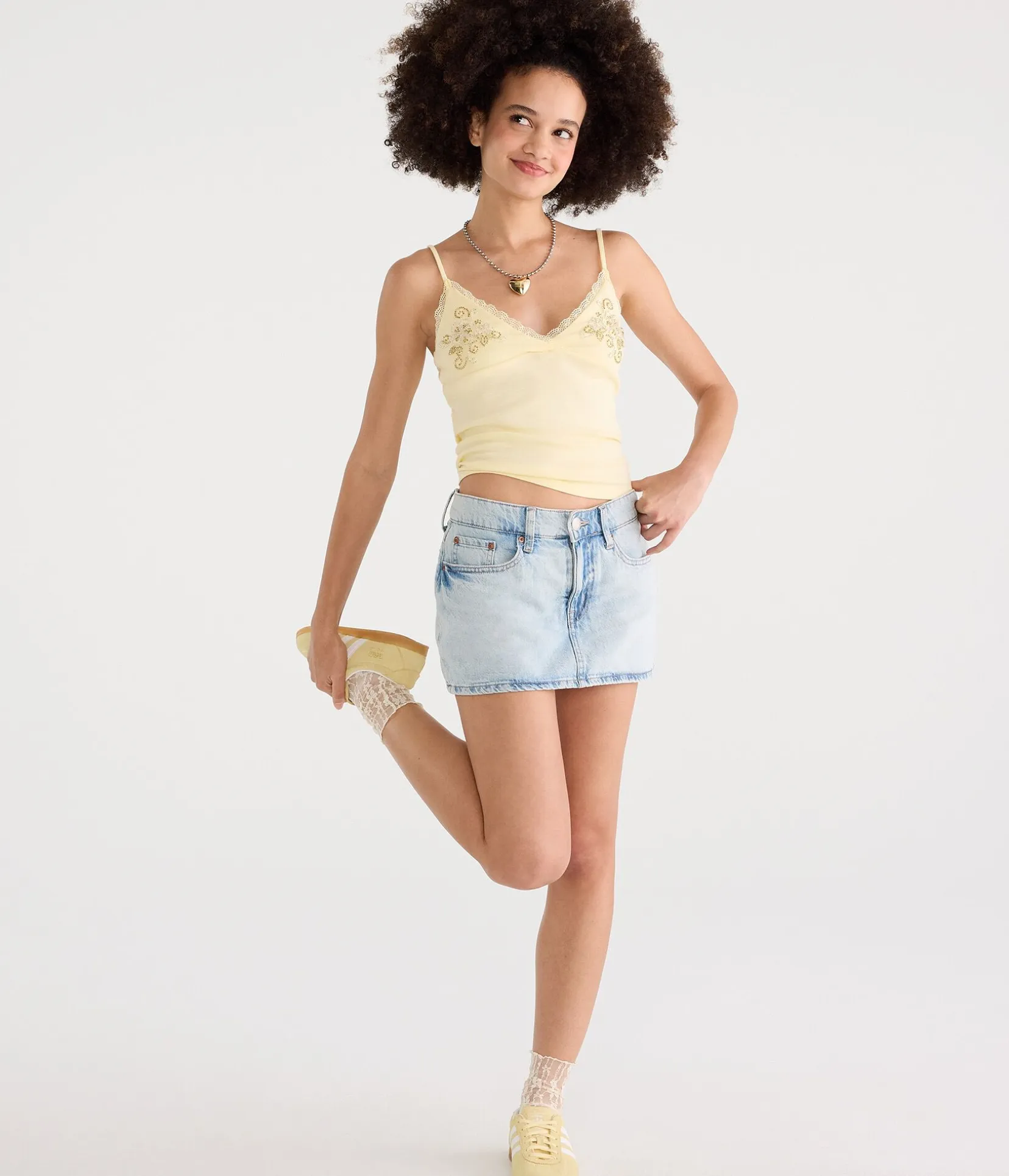 Floral Waistband Low-Rise Denim Mini Skirt