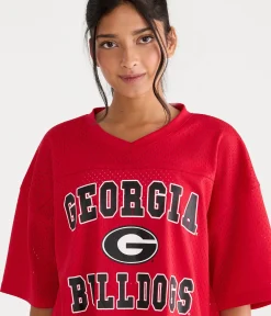 Georgia Bulldogs Boxy Mesh V-Neck Top