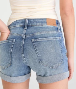 High-Rise Denim Midi Shorts