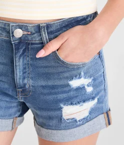 High-Rise Denim Midi Shorts