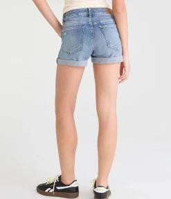 High-Rise Denim Midi Shorts