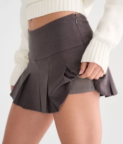 Houndstooth Pleated Low-Rise Mini Skirt