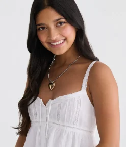 Lace Button-Front Square-Neck Cami