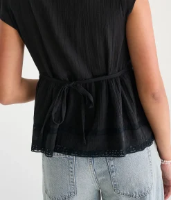 Lace & Pintuck V-Neck Tie-Back Blouse