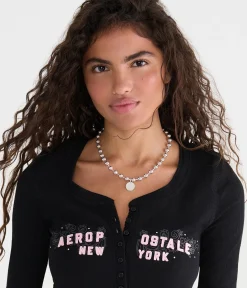 Long Sleeve Aeropostale Rhinestone Graphic Henley