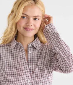 Long Sleeve Plaid Tie-Back Fitted Shirt