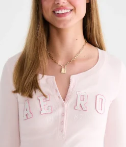 Long Sleeve Rhinestone Logo Henley