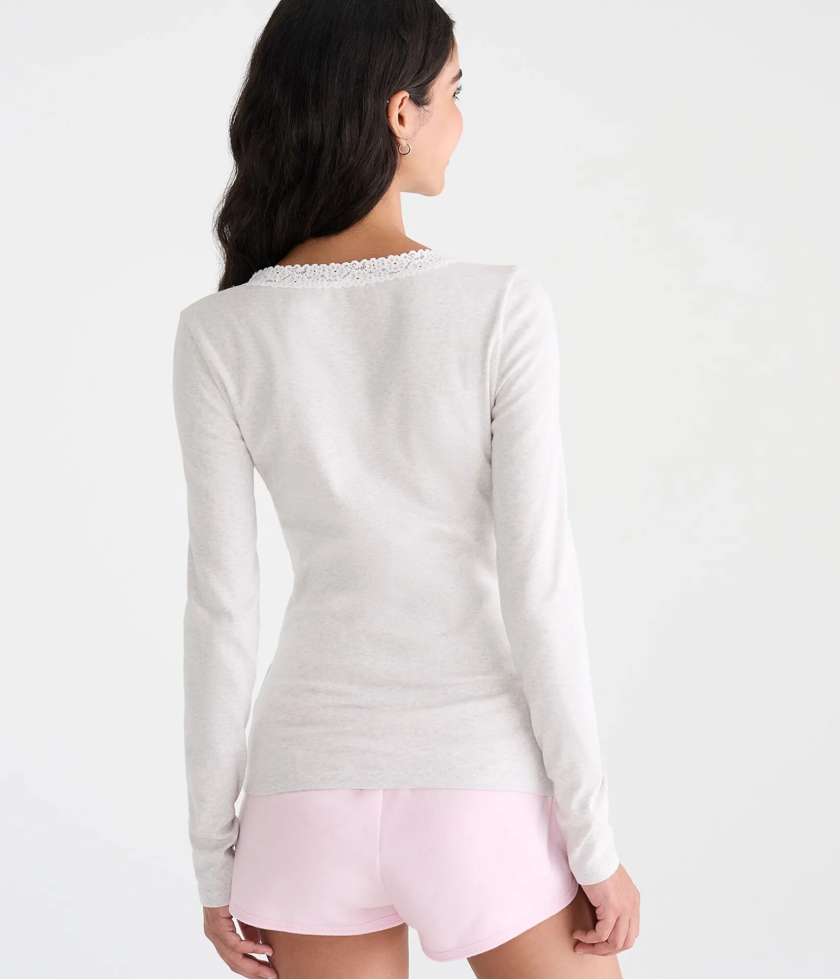 Long Sleeve Seriously Soft Lace-Trim V-Neck Tee