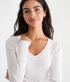 Long Sleeve Seriously Soft Lace-Trim V-Neck Tee