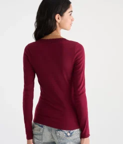 Long Sleeve Seriously Soft Lace-Trim V-Neck Tee