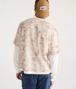 Long Sleeve Skull Camo Boxy Mesh Jersey 2Fer Tee