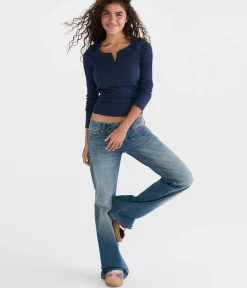 Long Sleeve Solid Ribbed Henley