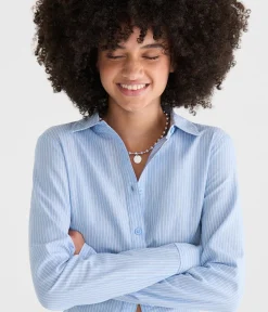 Long Sleeve Striped Tie-Back Fitted Shirt