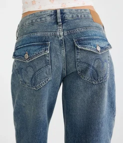 Low-Rise Baggy Wide Leg Heart Stitch Jean