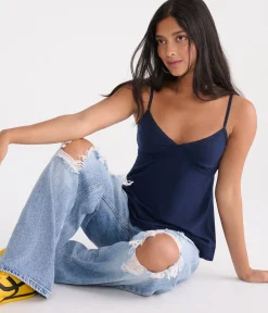 Seriously Soft Crisscross Lace V-Neck Babydoll Cami