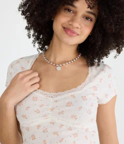 Seriously Soft Floral Lace-Trim Scoop-Neck Tee