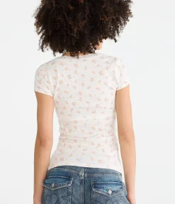 Seriously Soft Floral Lace-Trim Scoop-Neck Tee