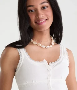 Seriously Soft Lace-Trim Buttoned Tank Top