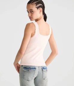 Seriously Soft Lace-Trim Buttoned Tank Top
