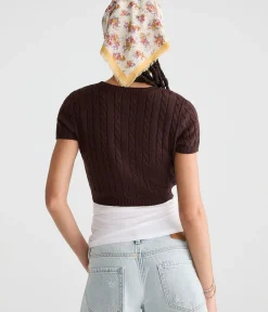 Short Sleeve Cable Knit Sweater Shrug
