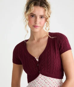Short Sleeve Cable Knit Sweater Shrug