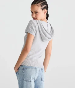 Short Sleeve Full-Zip Sweater Hoodie
