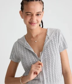 Short Sleeve Full-Zip Sweater Hoodie