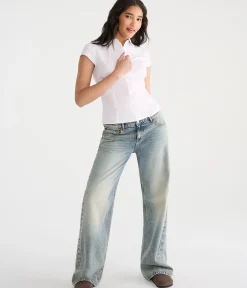Short Sleeve Peter Pan Tie-Back Blouse