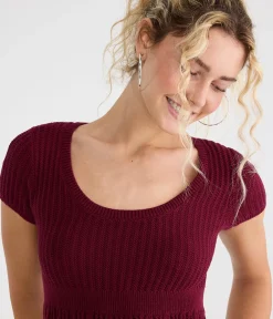 Short Sleeve Scoop-Neck Babydoll Sweater