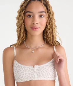 Snow Leopard Print Waffle Henley Bralette